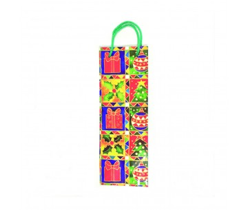 BOLSA PAPEL BOTELLA "NAVIDAD" 12+8X36