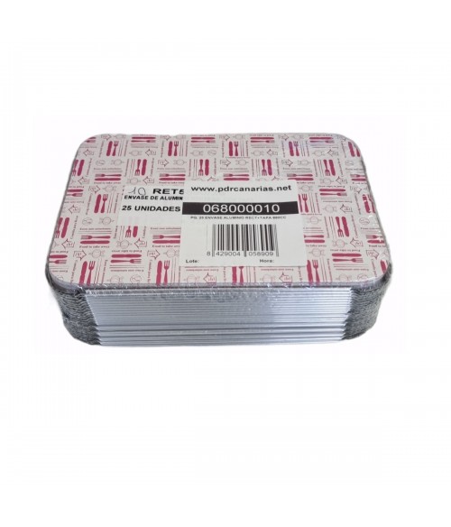 PQ. 25 ENVASE ALUMINIO RECT+TAPA 890CC